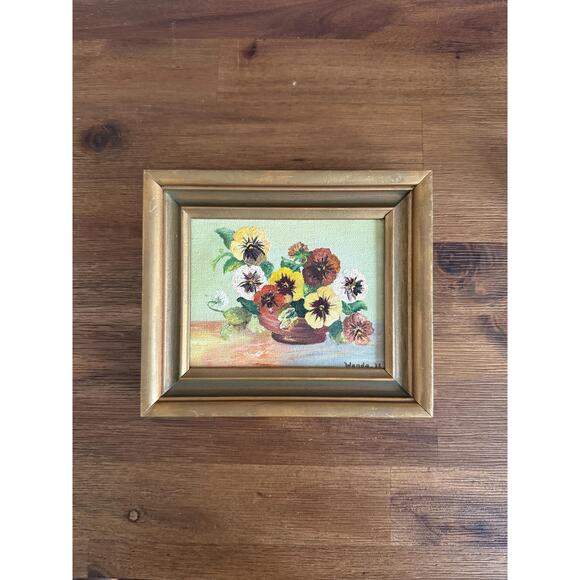Vintage Original Painting Signed Floral Pansy Painting